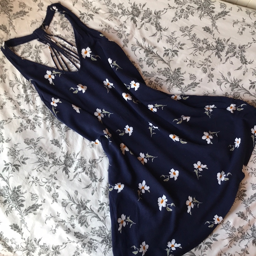 AEO Halter Neck Navy Floral Dress